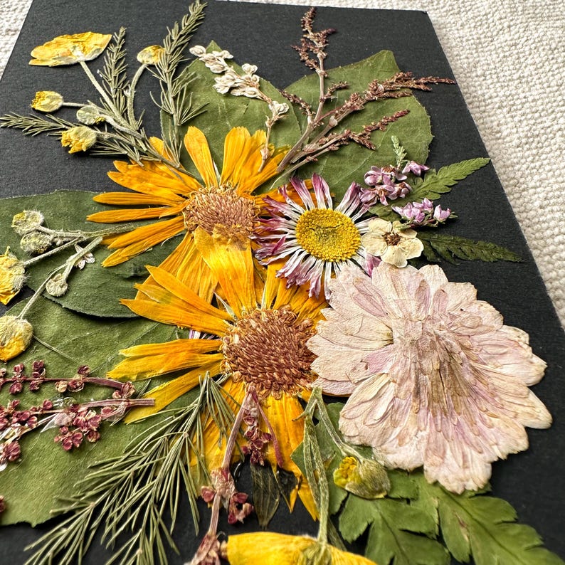 Gepresste Blumen Wandbehang Dekor, 10x15 cm, Echtes Blumen Kunstwerk im Rahmen, Rustikale Boho Zimmerdeko
