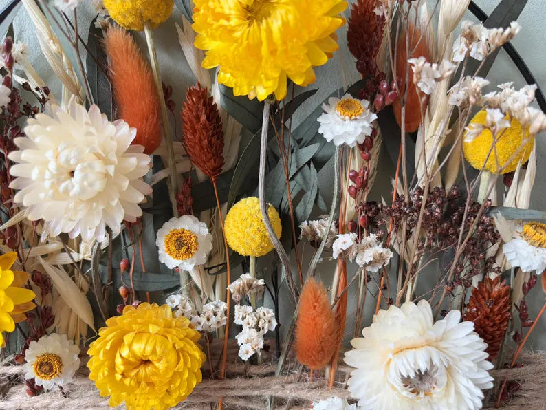 Trockenblumen Wanddeko Burnt Orange Terrakotta – Metallring rustikal Vintage