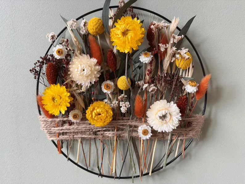 Trockenblumen Wanddeko Burnt Orange Terrakotta – Metallring rustikal Vintage