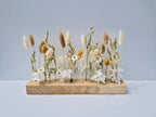 Holzleiste mit Trockenblumen | Eichenholz Blumenboard | Tischdeko Wanddeko