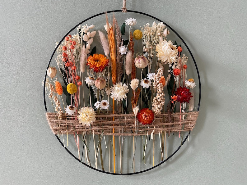 Trockenblumen Wandring – Natürliche Vintage Deko, Botanisches Wandbild mit Lavendel und Pampasgras