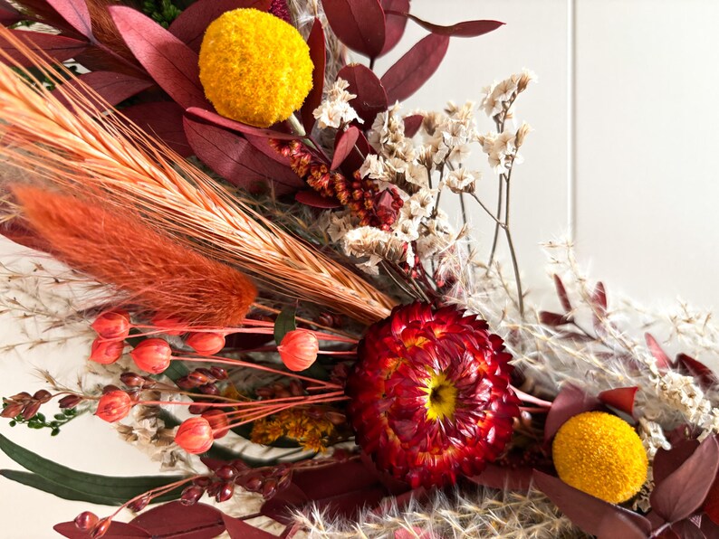 Vintage Herbstkranz Rot Burnt Orange Sonnenblumen Trockenblumen Türkranz