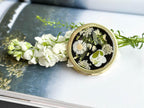 Gepresste Blume Kompaktspiegel – Echte Blumen, Gold Finish, 7,8 cm, Handgefertigt