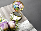 Silberner Taschenspiegel mit gepresster echter Blume, goldfarbenes Finish, Handwerkskosmetik, Hochzeitsgeschenk