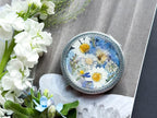 Gepresste Blume Taschenspiegel, Silber, 7,8 cm, zwei Spiegel, floraler Kompaktspiegel, Reise