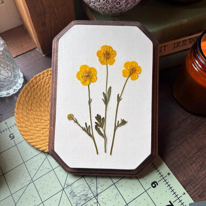 Gepresste Butterblume Blumenwandkunst - Botanische ovale Leinwandbehang 5x18 Zoll