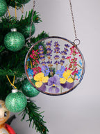 Gepresste Blume Glaskunst Suncatcher - Boho Wohnkultur, 10 cm Kreis