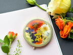 Handgefertigter Taschenspiegel mit echten gepressten Blumen, 7,8 cm, goldfarben, für Damen
