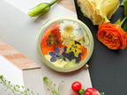 Handgefertigter Taschenspiegel mit echten gepressten Blumen, 7,8 cm, goldfarben, für Damen