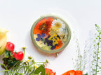 Handgefertigter Taschenspiegel mit echten gepressten Blumen, 7,8 cm, goldfarben, für Damen