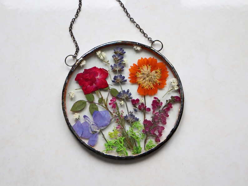 Gepresste Blume Geschenk, Glasmalerei Blume Wohnkultur Lila Rot