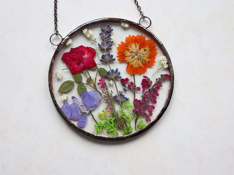 Gepresste Blume Geschenk, Glasmalerei Blume Wohnkultur Lila Rot