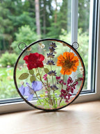 Gepresste Blume Geschenk, Glasmalerei Blume Wohnkultur Lila Rot