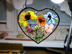 Geburtsblume Suncatcher mit gepressten Blumen, 12x12 cm Fensterdeko