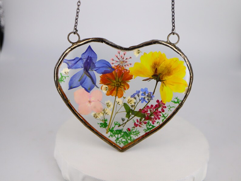 Geburtsblume Suncatcher mit gepressten Blumen, 12x12 cm Fensterdeko