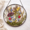 Getrocknete Blumen Glasrahmen Rund 22 cm - Botanische Wandkunst Gepresste Blumen