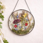Getrocknete Blumen Glasrahmen Rund 22 cm - Botanische Wandkunst Gepresste Blumen