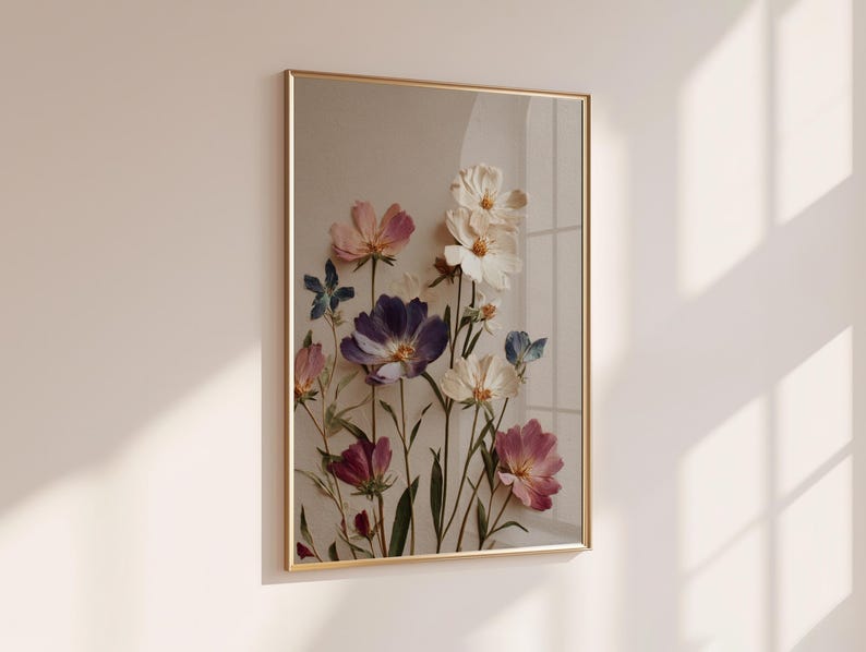 Botanisches Poster | Rosa weiße Wildblumen Wandkunst | Blumen Druck