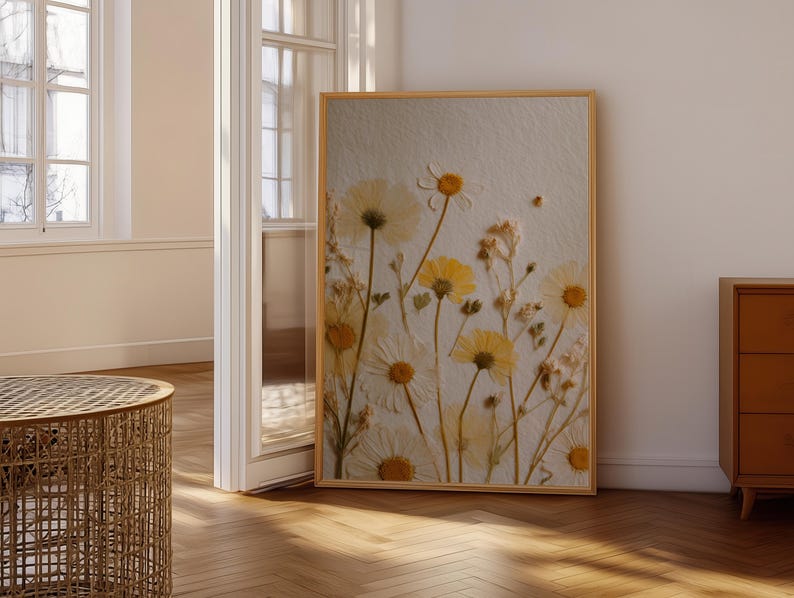Gelbes Gänseblümchen Botanische Wandkunst Blumen Druck Wildblumen Poster
