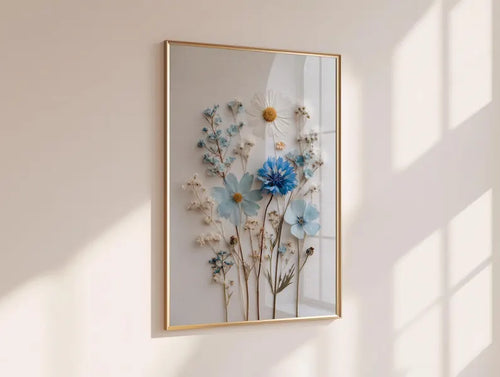 Blaue Wildblumen Kunst Gänseblümchen Poster Cottagecore Dekor Ungerahmt