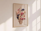 Getrocknete Wildblumen Kunst | Blumen Druck | Rosa Blau Blumendruck