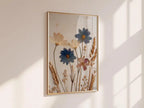 Gepresste Blumen Wandkunst – Blauer Kosmos Botanischer Druck – Getrocknete Wildblumen Poster – Vintage Pflanzenkunst